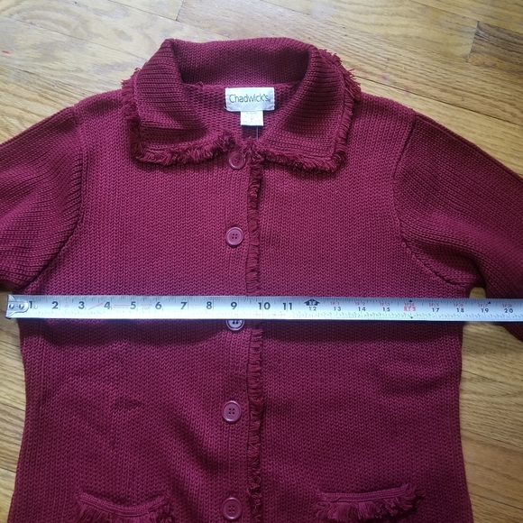 Chadwicks Acrylic Fringe Womens Knit Med Button Front  Cardigan Sweater Deep Red - Picture 7 of 9